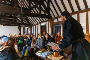 A lesson at Shakespeare's Schoolroom in Stratford-upon-Avon, Warwickshire